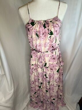 Lost + Wander Pink Floral Drawstring Maxi Dress Size Small